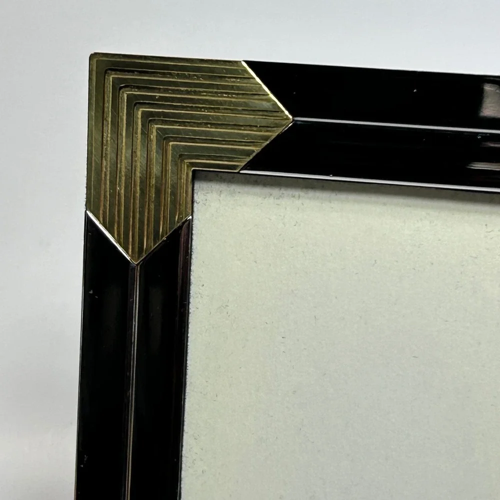 Vintage Art Deco Mixed Metal Picture Frame Gold Silver Ribbed Geometric 5x7